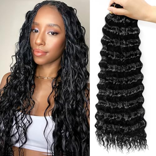 Eerya 18 Inch Deep Wave Curly Braiding Hair 4 Packs Boho Hair for Braiding