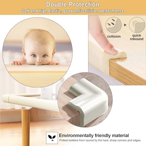 Safety Baby Edge Corner Guards Protector Set, Baby Proofing 3M/10ft Edges Protector + 4 Corner Guards for Kids Foam, Furniture and Tables Child Bumpers, Pre-Taped for Direct Use White - Image 3