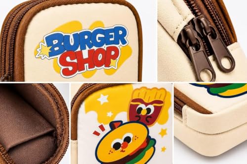 Image of Alokik Double Zipper Pencil Pouch for Kids | Large Capacity Stationery Organizer | Multi-Compartment Pencil Case for School, Office & Travel | Cute Food Theme Design (Burger Shop Pouch)