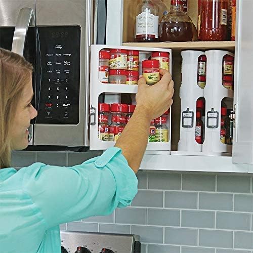 Cabinet Caddy (Black - Pull-and-Rotate Spice Rack Organizer, Two 2-Tiered Shelves, Modular, Non-Skid Base, Store Prescriptions, Hardware, Essential Oils, Crafts (10.75" H x 5.25" W x 10.75" D)