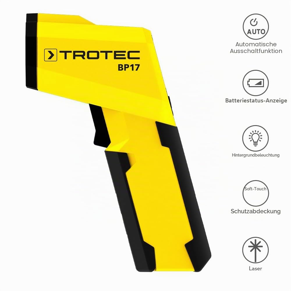 TROTEC Infrarot Thermometer BP17 – Laser Thermometer, Taupunkt Erkennung – Messbereich -50°C bis +380°C, Pyrometer