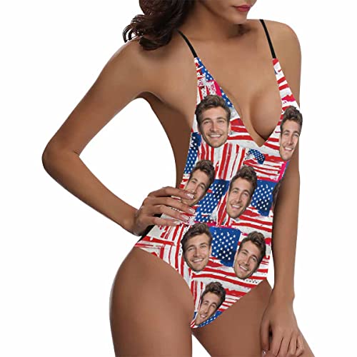 Custom Face Swimsuits With Husband Photo Personalized Bathing Suit With American Flag For Women Funny Gifts For Her #TOP1