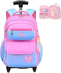 Mochila Escolar De Rodinhas carrinho Juvenil feminina e masculina menino e menina (carrinho, Azul com Rosa)