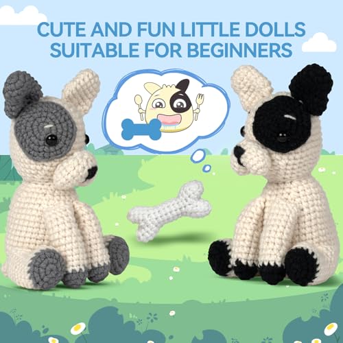 Image of MOREJMTT Crochet Kit for Beginners Animal,Crochet Animal Kits,Crocheting Kit for Starters,Learn to Crochet with Step-by-Step Video Tutorials,Beginner Crochet Kits for Adults(2 Pack French Bulldog)