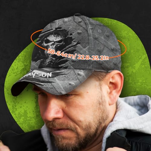 Image of Skull Baseball Cap for Men, Grim Reaper Death Crack Old Metal with Flag, Men's Hat, Adjustable Motorcycle Soft Caps