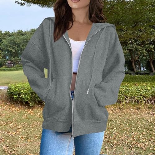 Zip Up Hoodie Women Casual Oversized Sweatshirts - Fall Fashion Fleece Lined Jacket - Thick Warm Coat Winter Clothing