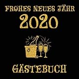  FROHES NEUES JAHR 2020: Cooles schwarzes Eintragebuch mit Sekt-Motiv in GOLD GLITTER für die Gäste auf eurer SILVESTER-PARTY