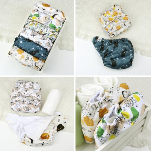 Image of Mama Koala 6 Pack Reusable Cloth Diapers 3.0 for Babies Girls Newborn, One-Size Adjustable Baby Diaper, Durable Stitching, Back Opening for Inserts, Breathable Awj Lining, Leak Prevention-WonderfulN..