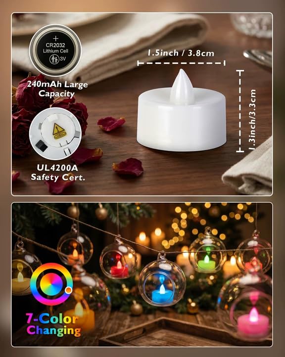 Image of Homemory Color Changing Tea Lights Candles Battery Operated, Flickering Flameless LED Votive Candles, 7 Color Tealights for Halloween, Witchy Party, Birthday Party, Kids Room, DIY Decor, 50-Pack