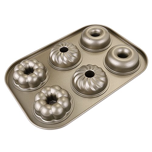 6-Cavity Mini Donut Pan, WarmHut 3 Pattern Carbon Steel Nonstick Donut Mold, Cake Baking Tray Maker Pan for Cake Biscuit Bagels Donut Cake Mold, Madeleine Pan