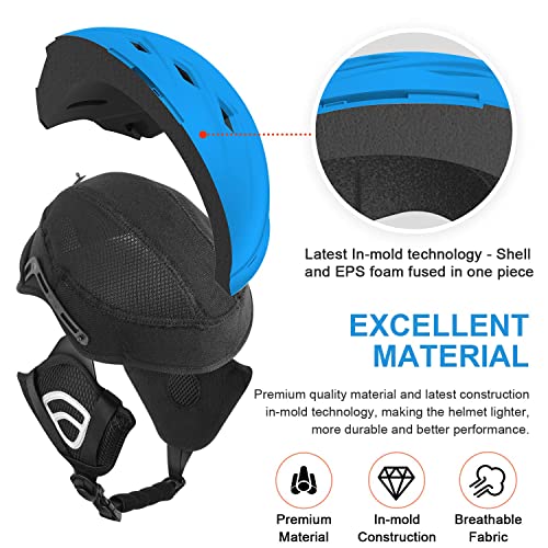 JetBlaze Snowboard Helmet, Snow Helmet, Ski Helmet for Men Women Youth (Blue, L)