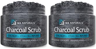 M3 Naturals Charcoal Exfoliating Body Scrub with Collagen & Stem Cell - Gentle Body Exfoliator, Face Scrub, Bump Eraser, Booty Scrub - Best Shower Scrub - Skin Exfoliant for Men & Women 2 Pack