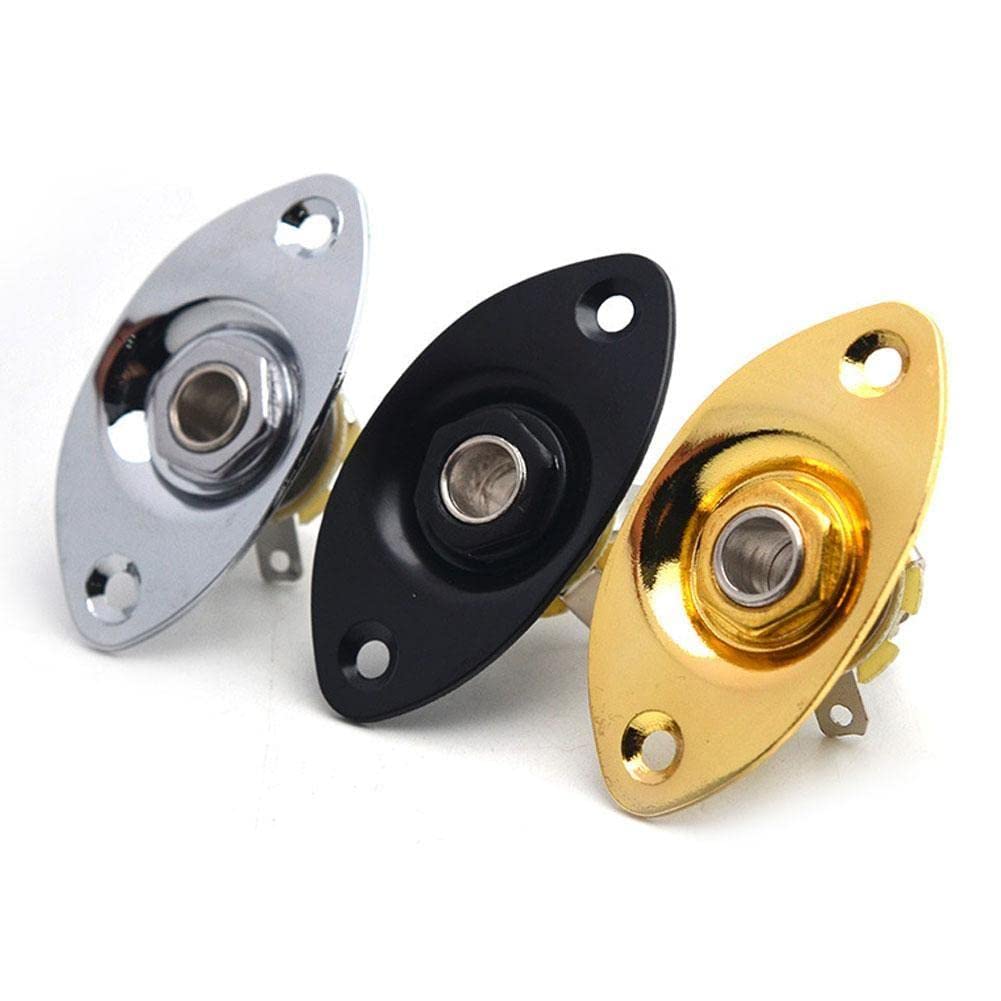 Prise Jack Guitare/basse Avec Plaque - Standard 1/4" (6,35 Mm) - Cuivre Et Acier Chromé - Plaque 80x32 Mm - Pour Remplacement Ou Upgrade - 9