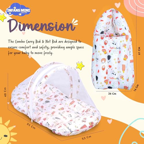 Image of Cotton Baby Bedding Set for New Born Baby Sleeping Bag, Mosquito Net Bed Suitable Upto 6 Months Babies (Panda Orange), 500 TC