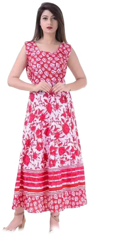 Women’s Sleeveless Cotton Traditional Motifs Printed Umbrella Cut Flared Maxi Dress_118-picture-40