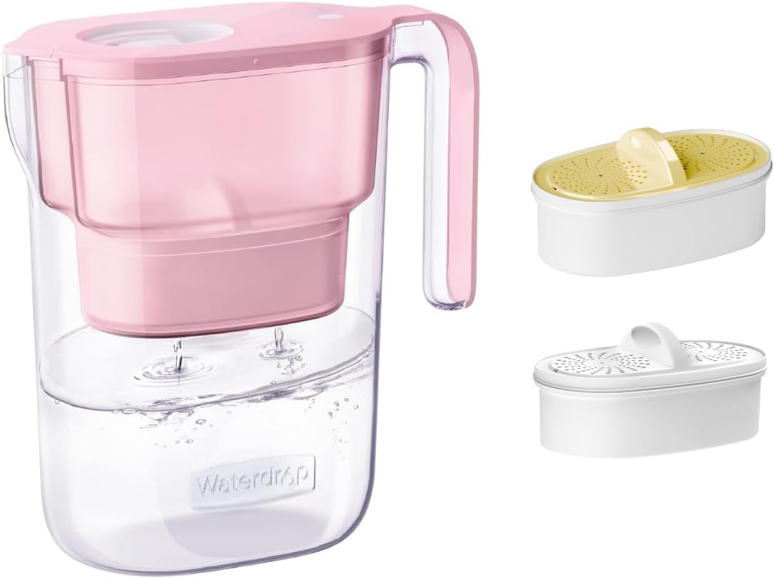 Waterdrop 200-Gallon Long-Life Water Filter Pitcher, Reduces PFOA/PFOS, Chlorine, 7-Cup, Pink, with 1 Filter and 1 NSF 53&42&372 Certified Filter