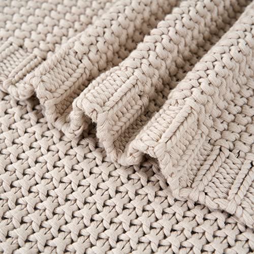Longhui Bedding 1CC912-JJ1269 Chunky Cable Knit Throw Blanket Lightweight Beige 100% Organic Cotton Blanket For Sofa Couch Bed Baby Nursery thumb #8