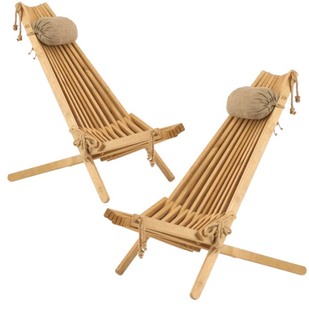 100% natürlicher Tamarack Klappbarer Holzstuhl für Terrasse und Garten, Normale Größe – modernes Seil-Design – Keine Schrauben – 2 Stück