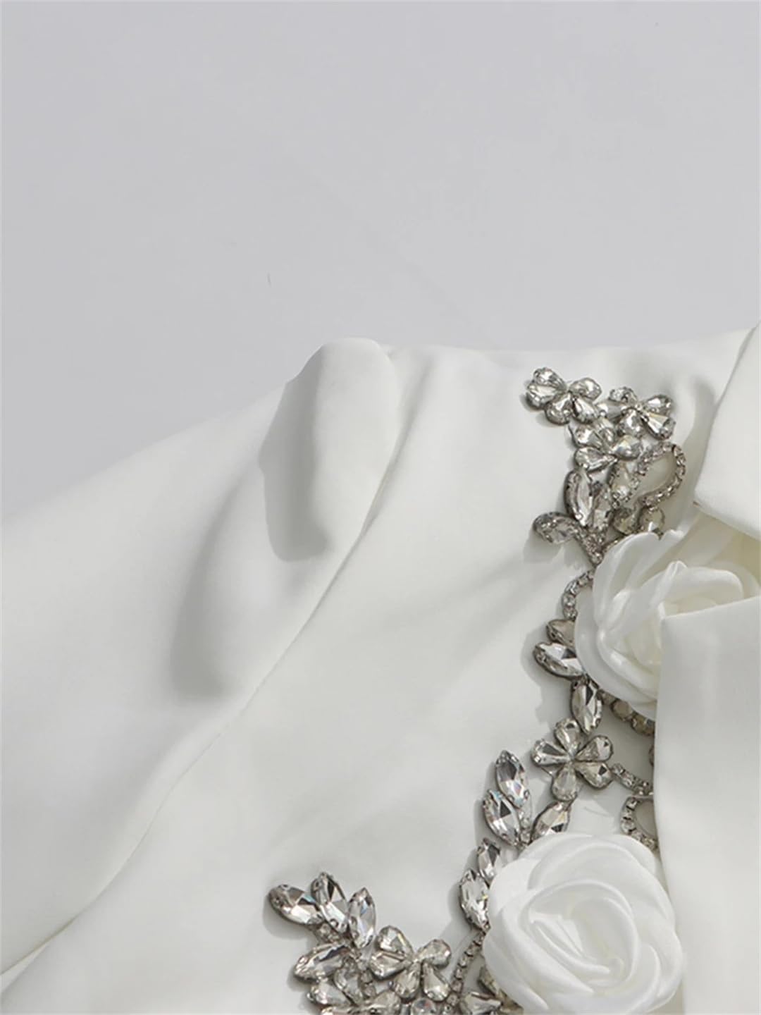 Womens Solid Lapel Blazer Rhinestones Double Breasted Long Sleeve Slimming Casual Outerwear