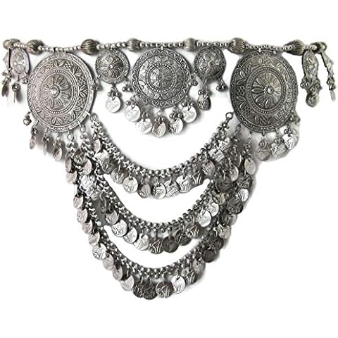 IndiaStop Unique Design Coin Fringe Tribal Belly Dance Belt | Gypsy Hippie Boho Music Festival Style Hip Waist Novelty Fashion Jewelry | Handmade Metal Medallions | One size belt with ties Cover