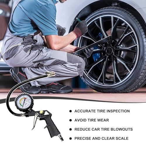 Image of DXNQ 0-230PSI Tire Inflator Pressure Gauge, 16 Bar Tyre Air Pressure Meter Air Chuck with Pressure Gauge, Tire Pressure Gauge for Car Truck Bike Air Compressor, Car Accessories