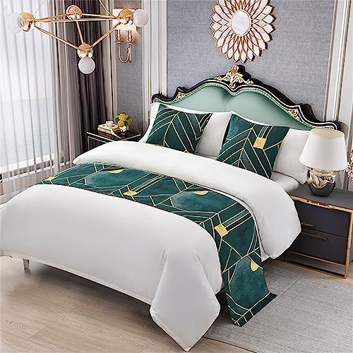 DSAoTeng Bed Runners,Hotel Scarf Bedspread Scarves Home Decoration Bed Scarf Bedding Bed Towel Luxury Protection for Bed Cover Single Double Super King Size (Dark Green,50x180cm for 120cm bed)