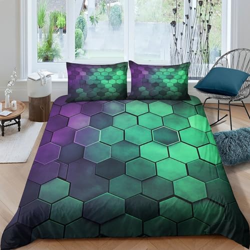 Parure de lit nid d'abeille géométrique en microfibre double douceur avec fermeture éclair - 2