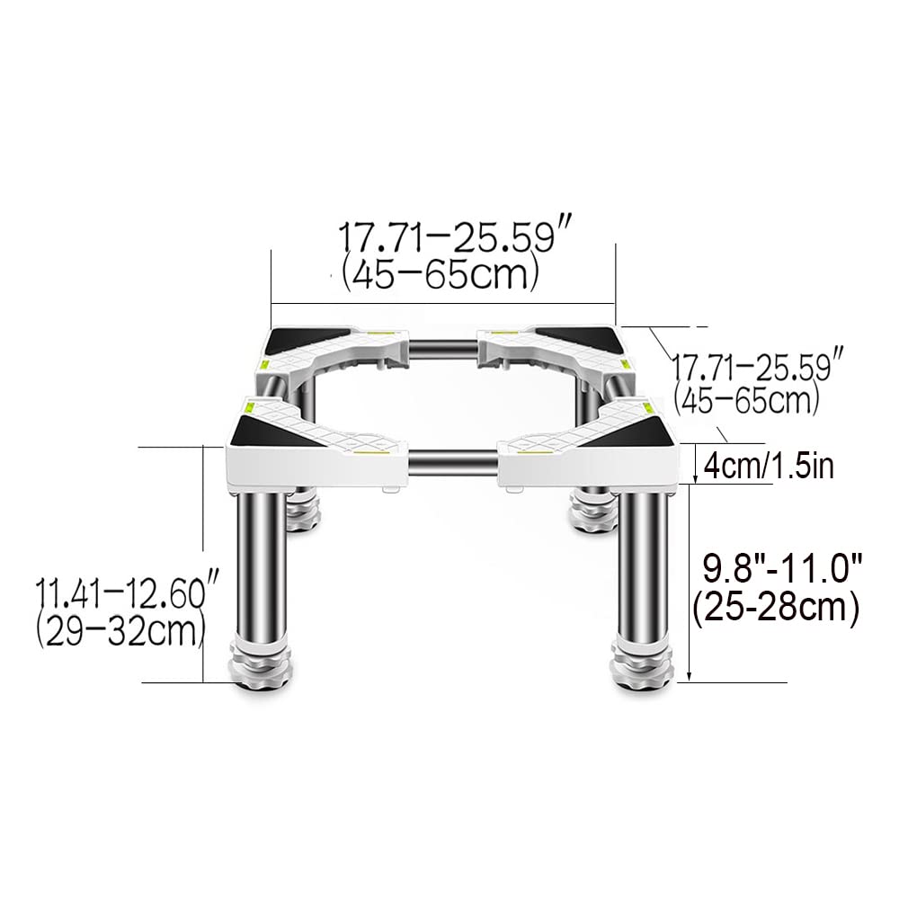 Soporte ajustable para frigorífico de 25 cm de altura, 45 a 65 cm de ancho/largo, base estable de acero inoxidable para lavavajillas, congelador, aire acondicionado, pies de apoyo resistentes