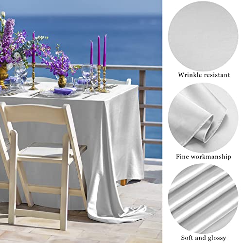 Image of TURSTIN 4 Pack Silver Satin Tablecloth 102 x 58 Inch Overlay Table Cover