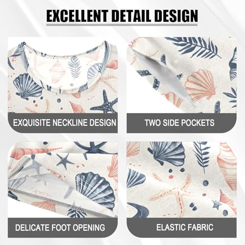 ALAZA Seashell Starfish Coral Reef Watercolor Pajamas Short Sleeve 2 Piece Sleepwear Top and Bottom Pajama Set Unisex4