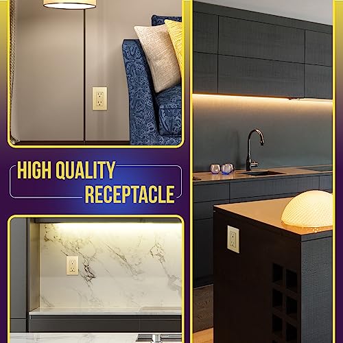 Image of ENERLITES Elite Series Decorator Receptacle Outlet Child Safe Tamper-Resistant, Gloss Finish, Self-Grounding, 2-Pole, Residential Grade, 15A 125V, UL Listed, 61501-TR-GD-10PCS, Gold (10 Pack)