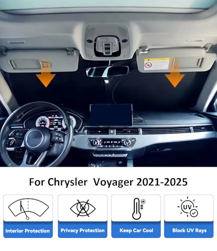 Image of Windshield Sun Shade for 2021-2025 Chrysler Voyager Accessories | Car Front Window Sun Visor & Heat Shield | 240T Sunshade Protection Blocks UV Rays Keep Your Car Cooler