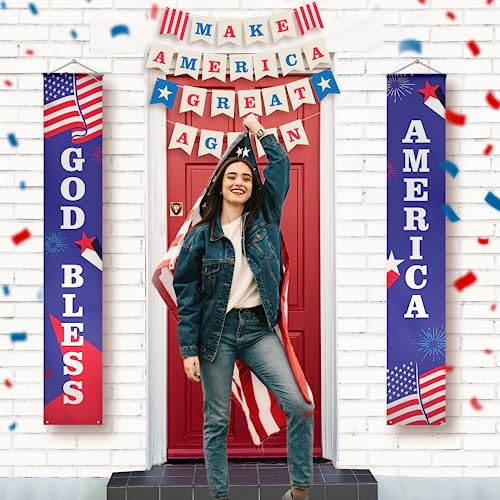 HOUSE-OF-PARTY-4th-of-July-Decorations-God-Bless-American-Banner-USA-Porch-Sign-Door-Banners-Patriotic-Decor-Outdoor-Red-White-Blue-Decor HOUSE OF PARTY 4th of July Decorations God Bless American Banner USA Porch Sign Door Banners Patriotic Decor Outdoor Red White Blue Decor