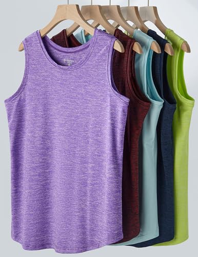 5 Pack Wide Straps Womens Workout Tank Tops, Athletic Sleeveless Shirts for Women, Ladies Exercise Tops for Yoga Tennis2