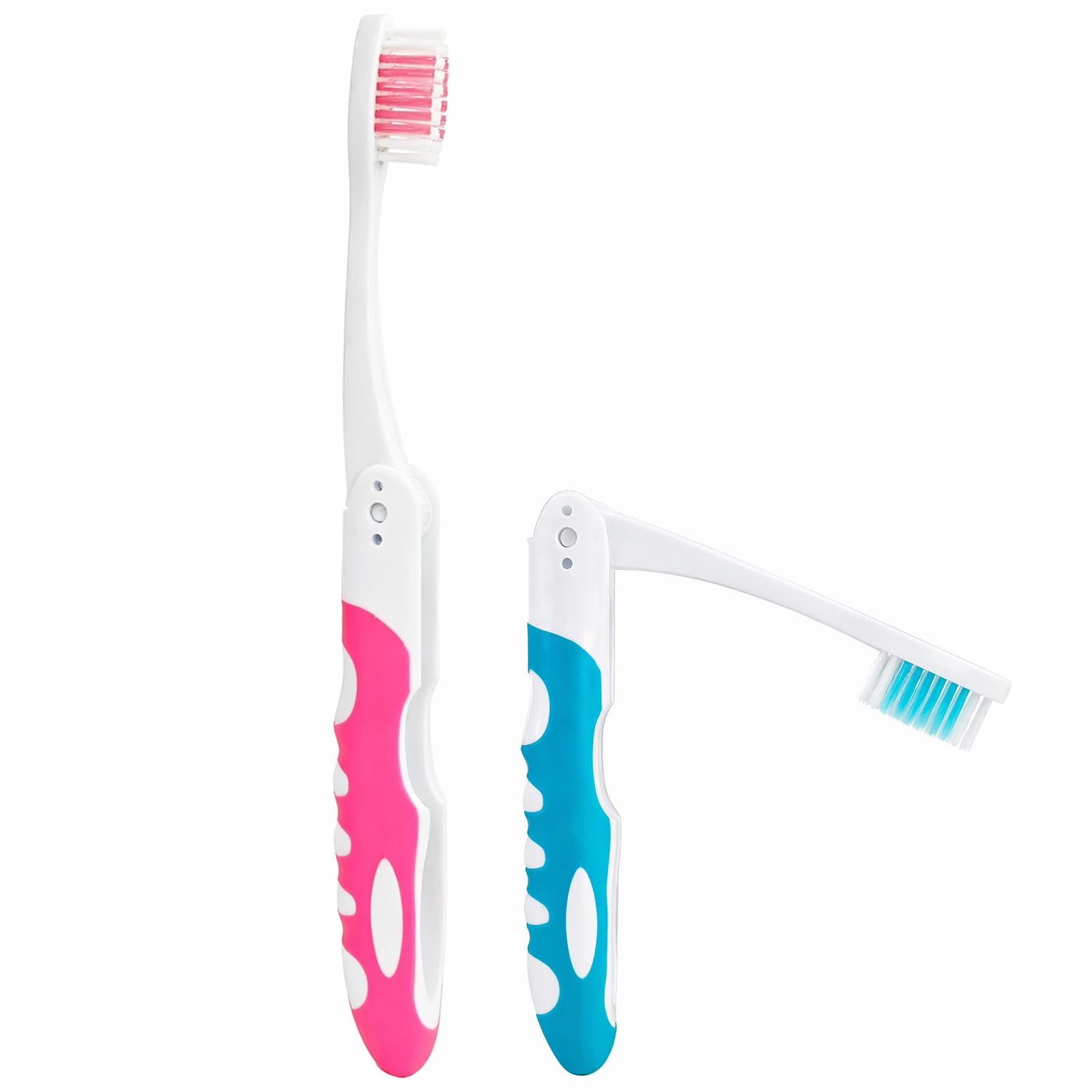 2Pcs Folding Toothbrush, Portable Travel Toothbrush Set, Lightweight Soft Tooth Brush for Travel, Camping, Hiking, Office (Pink & Blue)