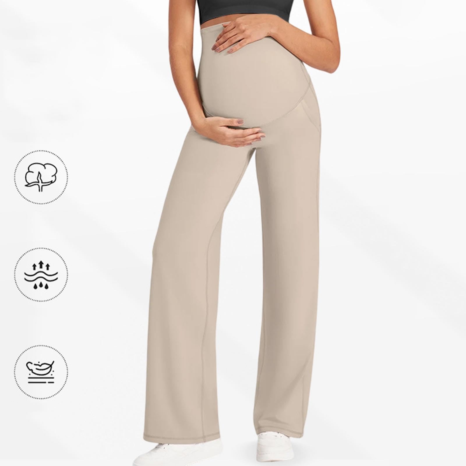 Pantalones de Maternidad para Mujer Cintura Alta Elástica Pantalones Deportivos de Pernera Ancho Recta para Embarazo Suaves Cómodos Pantalon Yoga con Bolsillos Casual Elástico Legging Push Up