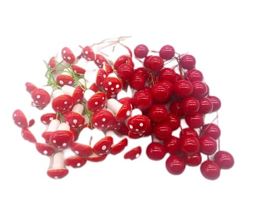 Zhqinger 100 Pcs Mini Foam Mushroom Foam Cherry Simulation Artificial Mushroom For Garden Ornament Flower Pot Micro Landscape Decoration #TOP4