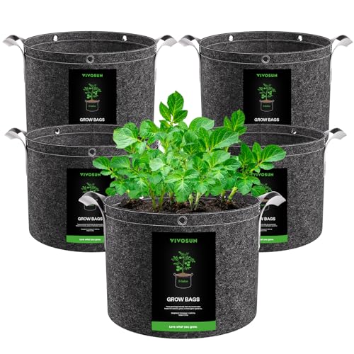 VIVOSUN 5-Pack 5 Gallon Grow Bags, 500G Thick Nonwoven Fabric Pots with Strap Handles, Multi-Purpose Rings, for Low Stress Plant Training Fruits, Vegetables, and Flowers