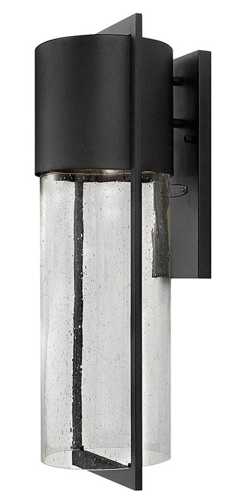 Hinkley Shelter 1325BK Large Outdoor Wall Mount Lantern - Minimalist Style, Dark Sky-Compliant, Solid Aluminum/Clear Seedy Glass - Black