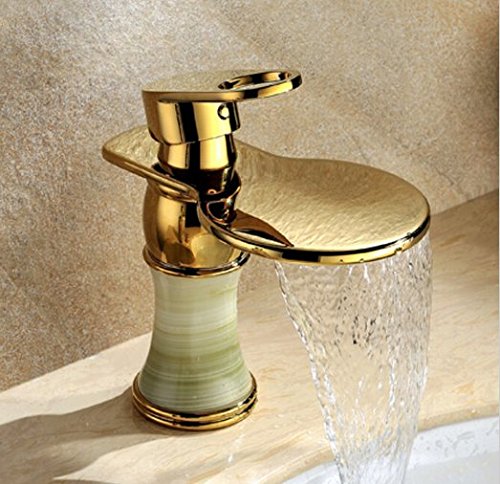 Robinet mitigeur cascade en cuivre doré et jade naturel style antique