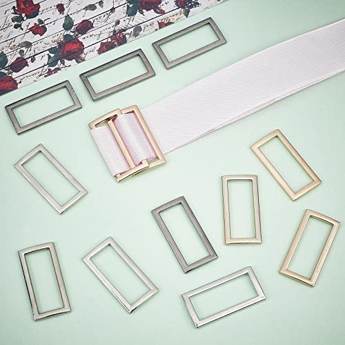 Image of GORGECRAFT 1 Box 3 Colors 15PCS Metal Flat Rectangle Rings Buckle 1-1 /5 inch(30mm) Square Strap Webbing Belt Rings Rectangular Metal Loops Strap for Bag Belt Strap Heavy Duty, Gun Black Gold Silver