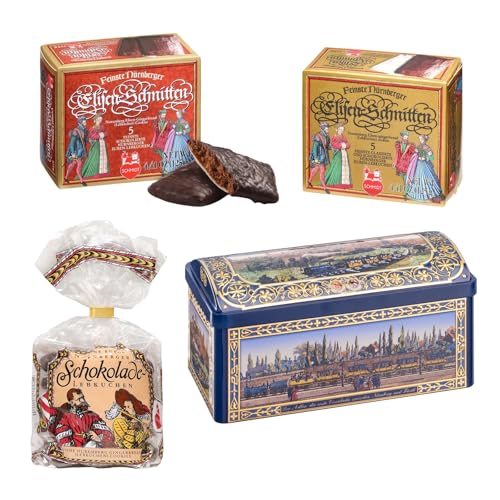 Lebkuchen Schmidt Blechtruhe Gefüllt mit Schoko-Lebkuchen, Elisenschnitten & Schokolierten Elisen 625g Original Nürnberger Geschenkset zu Weihnachten Lebkuchen Schmidt Blechtruhe Gefüllt mit Schoko-Lebkuchen, Elisenschnitten & Schokolierten Elisen 625g Original Nürnberger Geschenkset zu Weihnachten