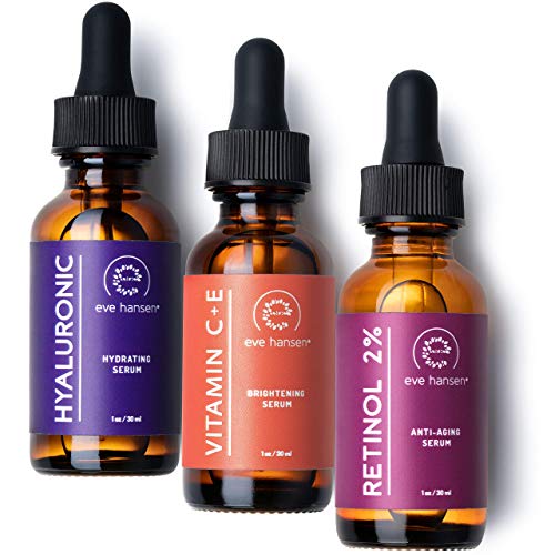 Eve Hansen Facial Serum Set | Vitamin C Serum, Hyaluronic Acid Serum, Retinol Serum | Hydrating and Anti-Aging Serum Set | 3x1 oz