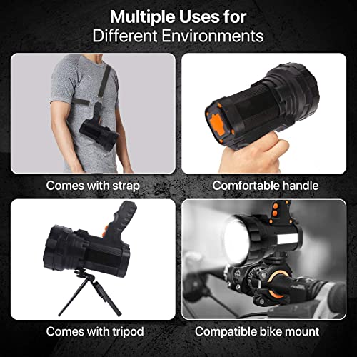 Rechargeable Spotlight, 10000 Lumens Led Spot Lights, Super Bright Handheld Flashlight With 10000Mah Power Bank&Warning Lamp, Ip65 Waterproof Outdoor Searchlight Camping Hunting #TOP3