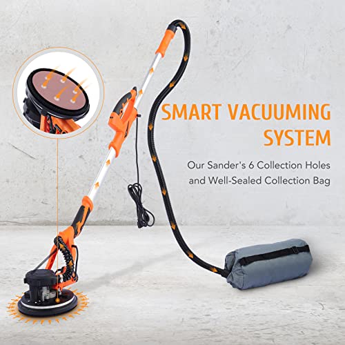Zelcan 850W Electric Power Drywall Sander With Vacuum Dust Collector, Swivel Head Extendable Variable 5-Speed Led High Visibility Wall Grinding Machine And 12 Sanding Discs #TOP4