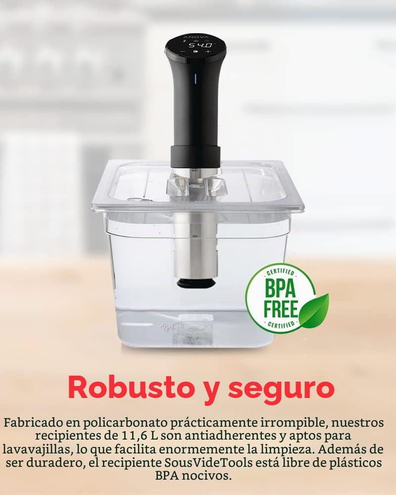 SousVideTools 11.6 Litre Polycarbonate Container - Custom Cut Lid to Suit the Anova Sous Vide Cooker - Clear Cooking Vessel - BPA Free, Non-Stick, and Dishwasher Safe
