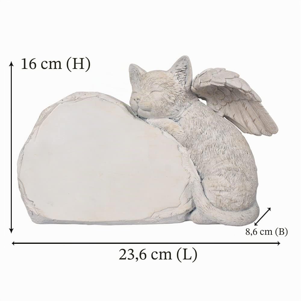 WouND Personalisierter Gedenkstein für Haustierkatzen mit schlafender Katze, Engelsstatue, Katzen-Grabmarkierungen, Grabstein für den Außenbereich, Garten, Einheitsgröße, vollfarbig
