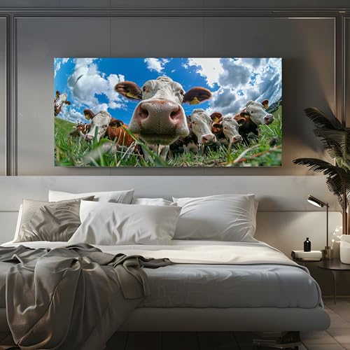 Tableau bœuf champ 50x100cm décoration murale traditionnelle salon - 3