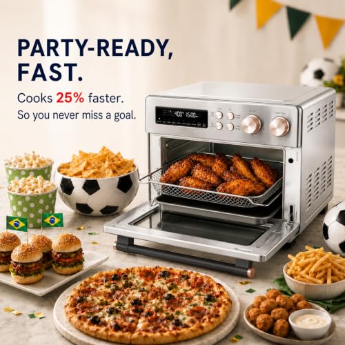 Image of VAL CUCINA Infrared Heating 26.3 QT Air Fryer Toaster Oven, Large Countertop Convection Oven 10-in-1 Combo, 6-Slice Toast, Enamel Baking Pan Easy Clean with Recipe Book, Brushed Stainless Steel Finish