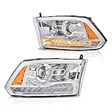 CNNELL LED Headlights Compatible with Dodge Ram 2013-2018 1500 2500 3500 Projector Headlight Headlamp Left & Right 1Pair（Clear lens Chrome Housing Amber Reflector）